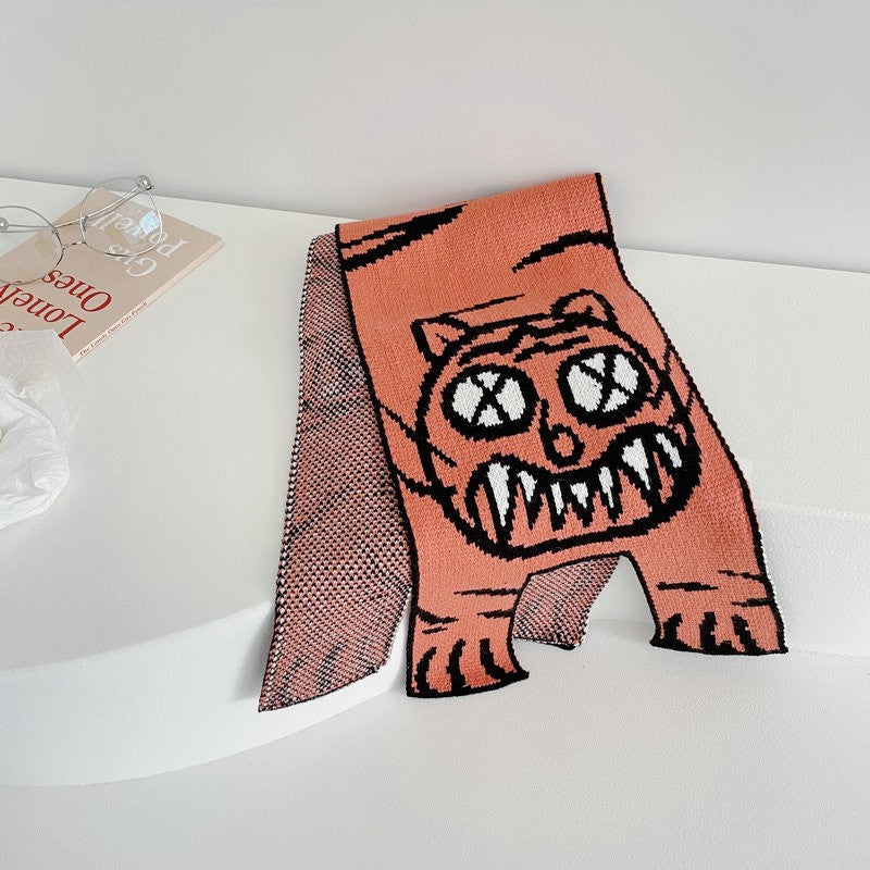 Cute Tiger Knitted Wool Shawl Students Warm-keeping Scarf