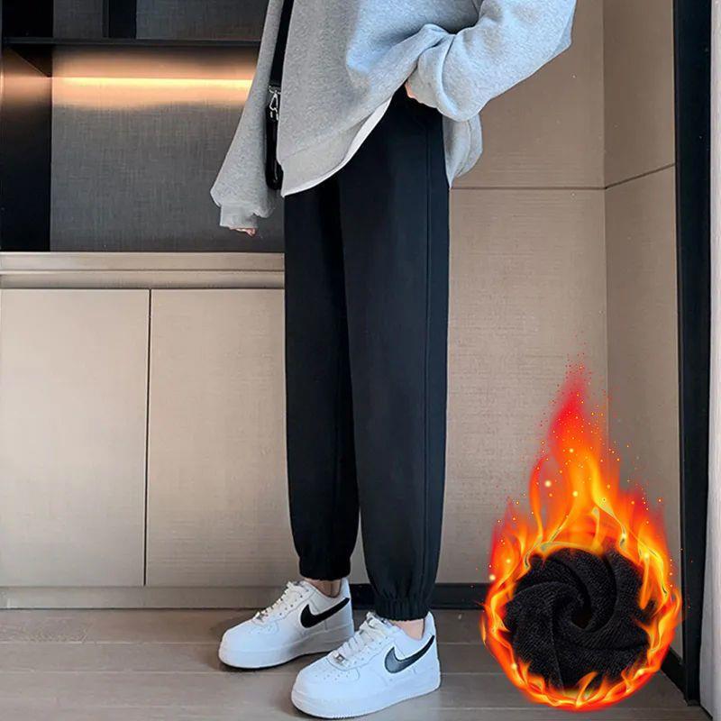 Women's Thickened Gray Loose-fit Casual Pants