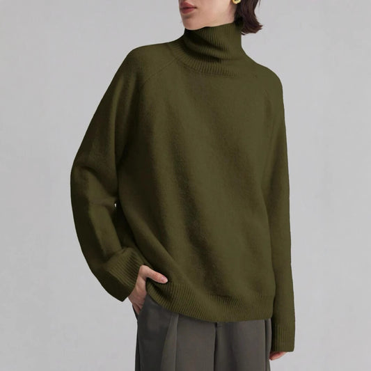 Loose Fitting High Neck Solid Color Sweater