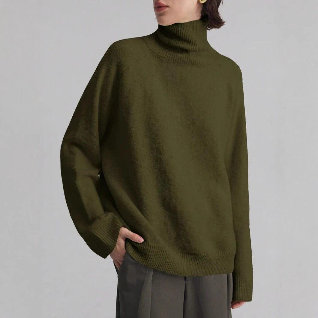 Loose Fitting High Neck Solid Color Sweater