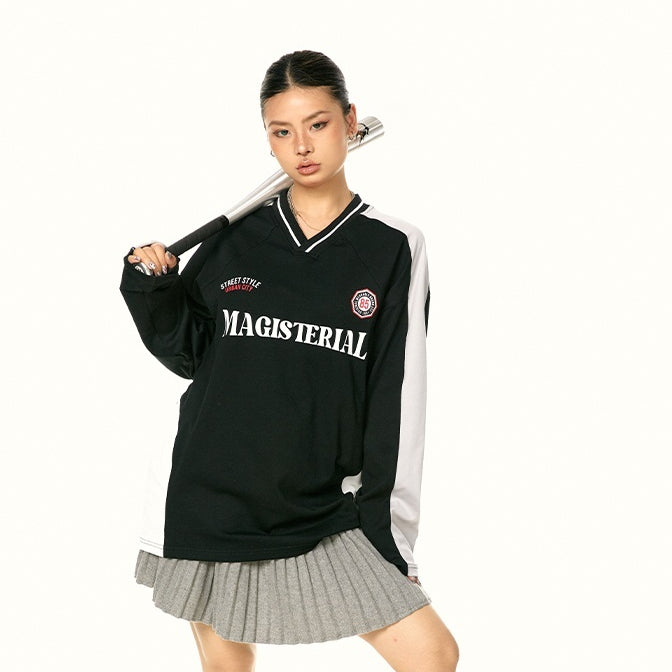 Amerikansk afslappet langærmet overdel med syninger og raglan i sportsstil