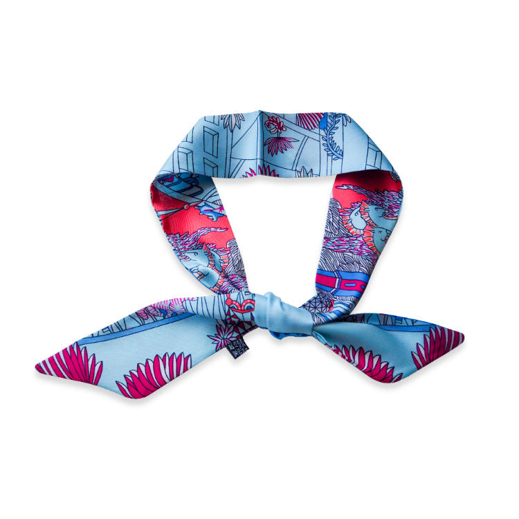 Ladies Geometric Stripes Slender And Narrow Twill Scarf Ribbon