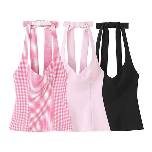 Autumn New Sweet And Spicy Style Slim-fit Hanging Collar Top