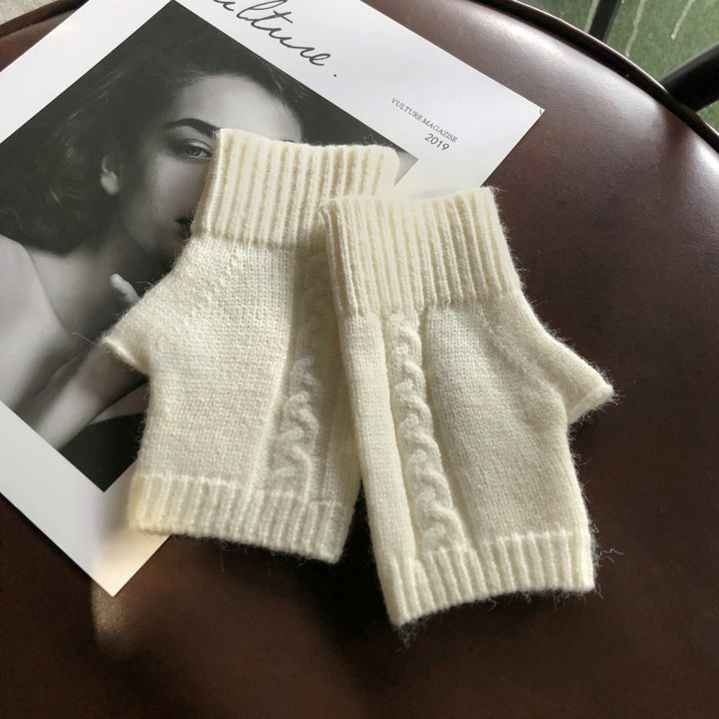 Solid Color Stretch Half Finger Knitted Gloves