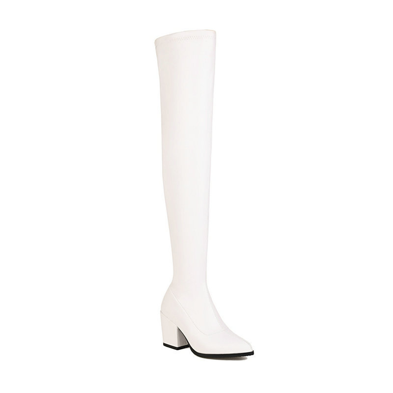 Over-the-knee Thick Heel High Heel Korean Style Slimming High Leg Boot Elastic Chunky Heel Pointed Thin