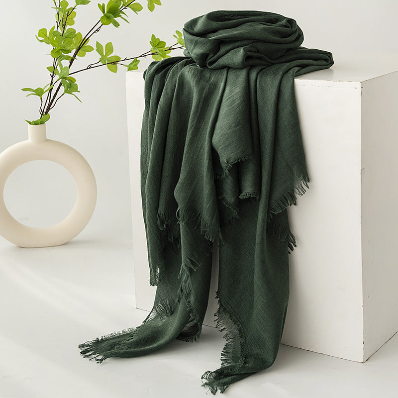 Strict Selection Summer Cotton And Linen Scarf Solid Color Simple Sun Protection