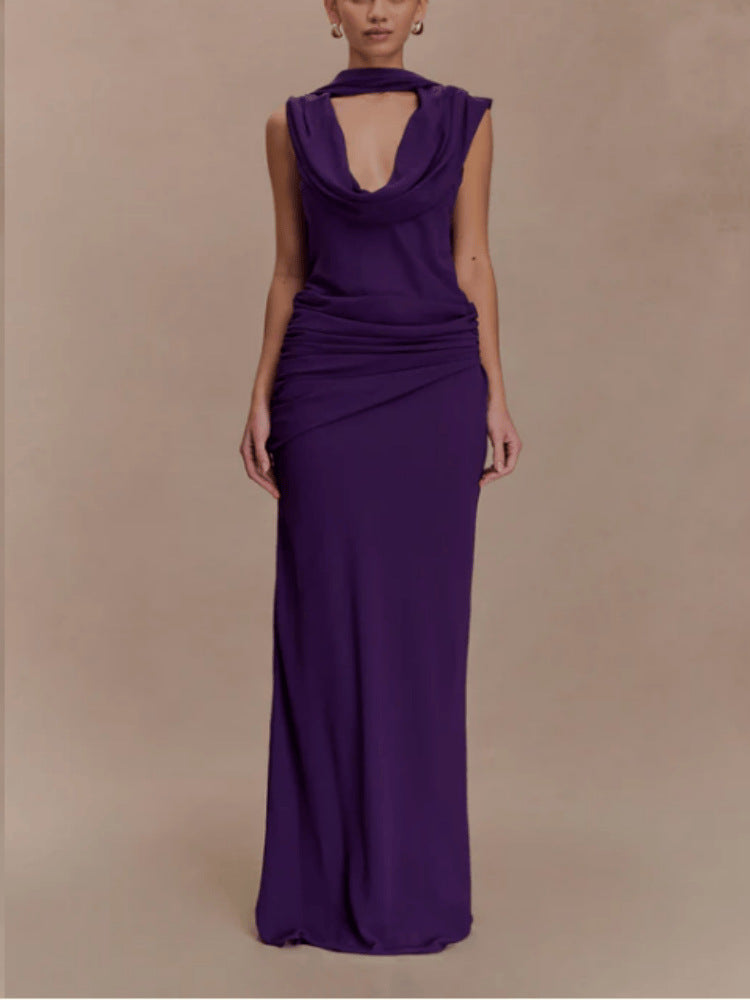 Womens Pile-Neck Bow-Tie Scarf Dress