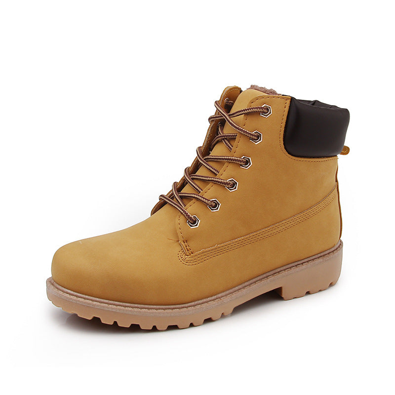 Pink With Velvet Lining Warm Flat Bottom High-top Men's Shoes Couple Martin Boots
