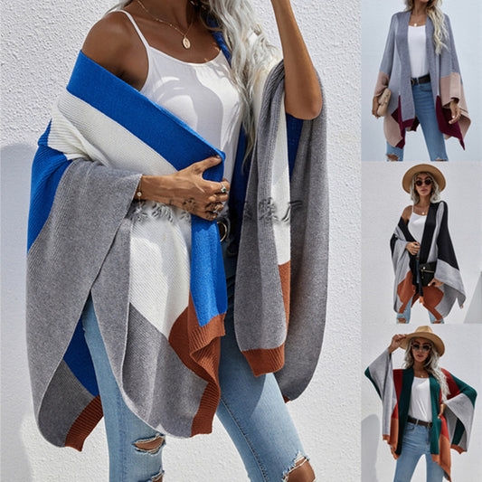 Women's Check Plus Size Loose Knit Cardigan