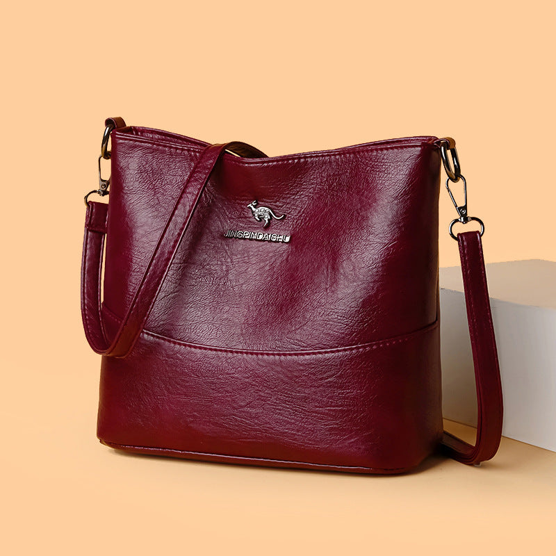 Women's Casual Solid Color Large Capacity Soft Leather Shoulder Bag