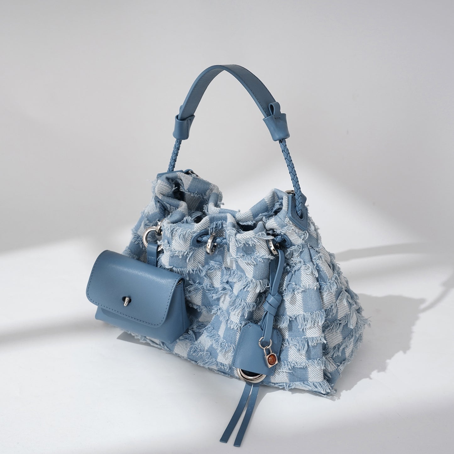 Højkvalitets One-shoulder Niche Førstelags Koskind Med Denim Underarms taske