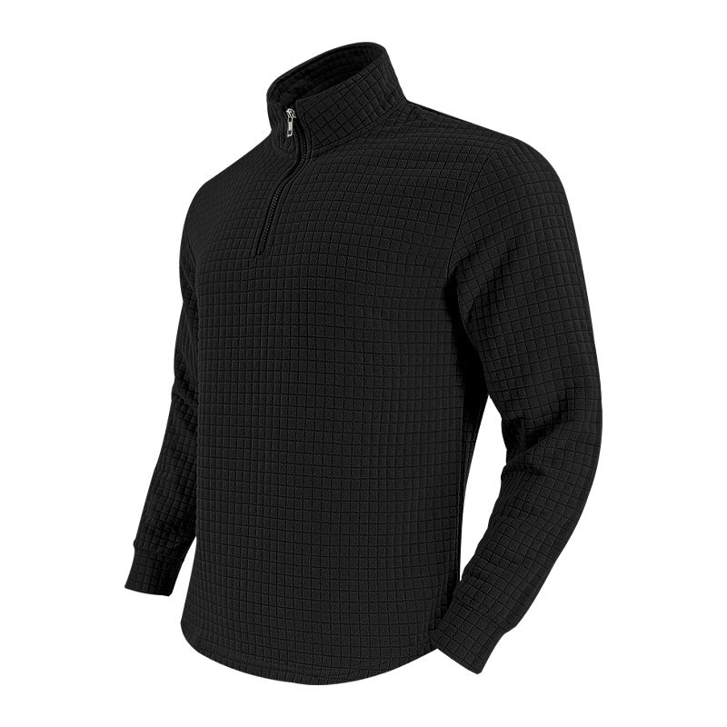 Half Zipper Small Plaid Casual Stand Collar Long Sleeve Sweater