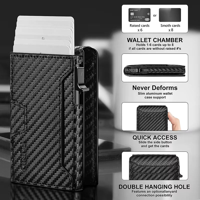 Minimalist Smart Wallet RFID Blocking Pop up Wallet Credit Card Holder Bifold Carbon Fiber Wallet