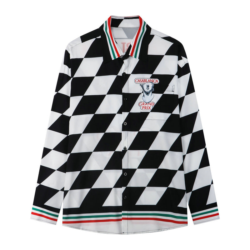 European And American Digital Print Vintage Checkerboard Shirt