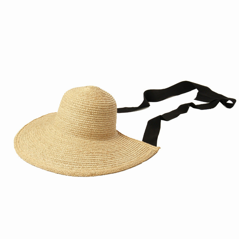 Retro Hand-woven Big Brim Raffia Loli Hat Outdoor