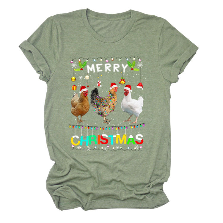 Europe And The United States Christmas Printed Casual Ladies Short-sleeved T-shirt