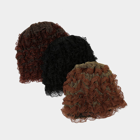 Female Solid Color Pongee Elastic Lace Bag Cap
