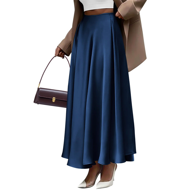 Solid Color High Waist Long Skirt Elegant Plus Size Skirt Women