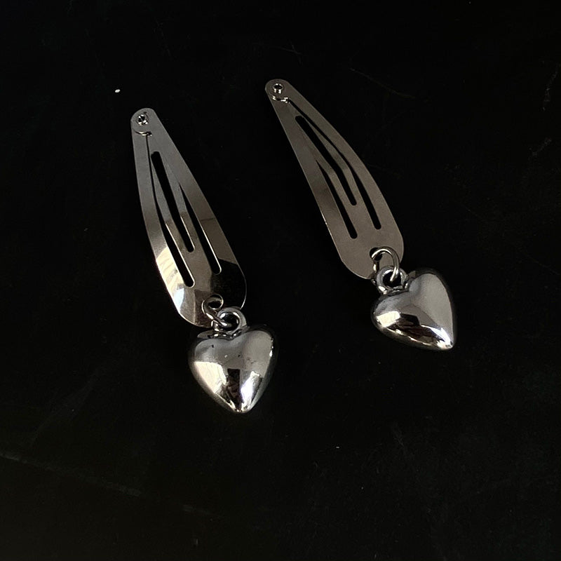 Silver Metal Edge Clip Cross Love Flower Chain Hairpin