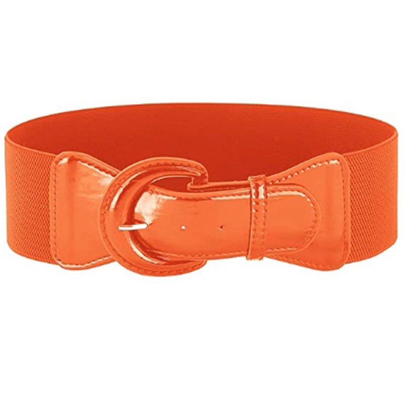 Women's Fashion Retro Solid Color Elastic Waistband