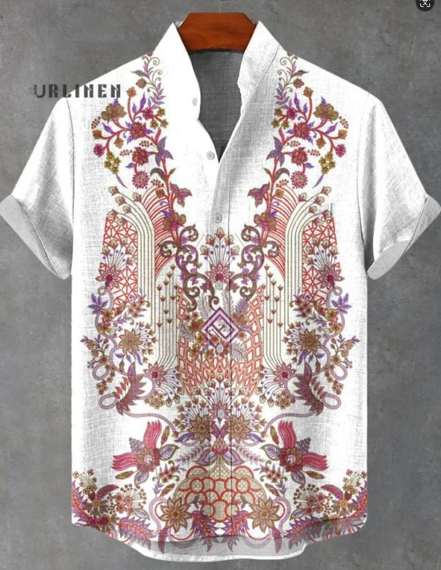 Pattern 3D Digital Printing Loose Trendy Short Sleeve Stand Collar Cardigan Shirt