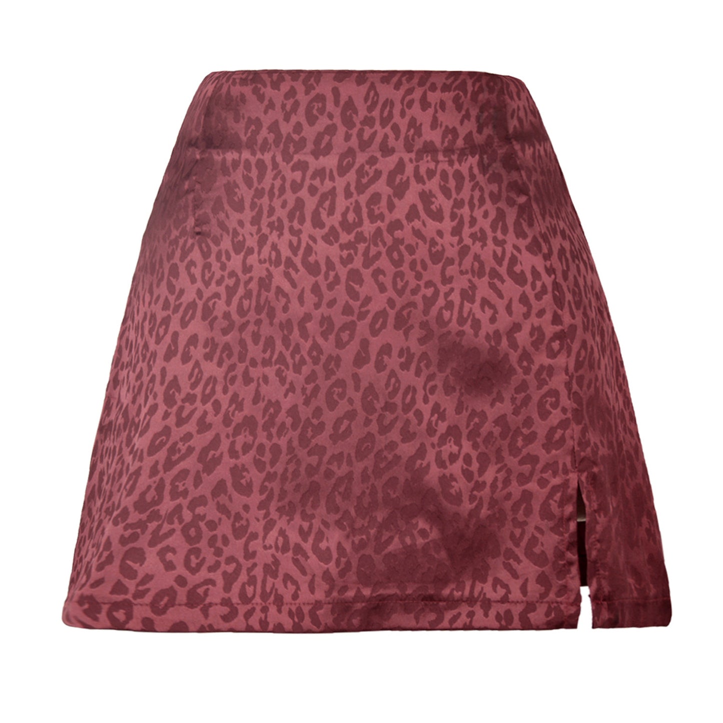 Dame nederdel med høj talje, slids, leopardprint og jacquardmønster