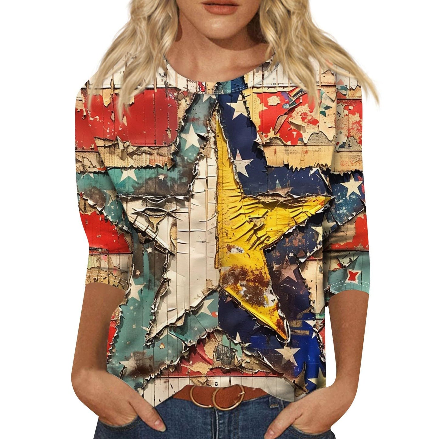 Long Sleeve Round Neck Slim Summer Tie-dyed Printed Clothing