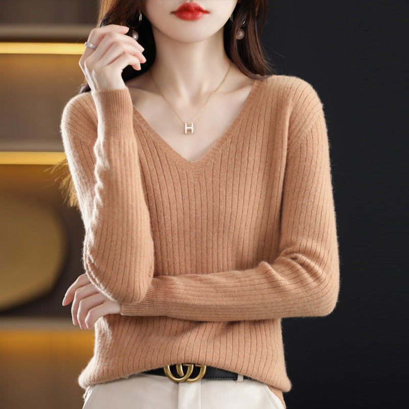 Women's Knitwear V-neck Pullover Base Drawstring Plus Size Short Sweater