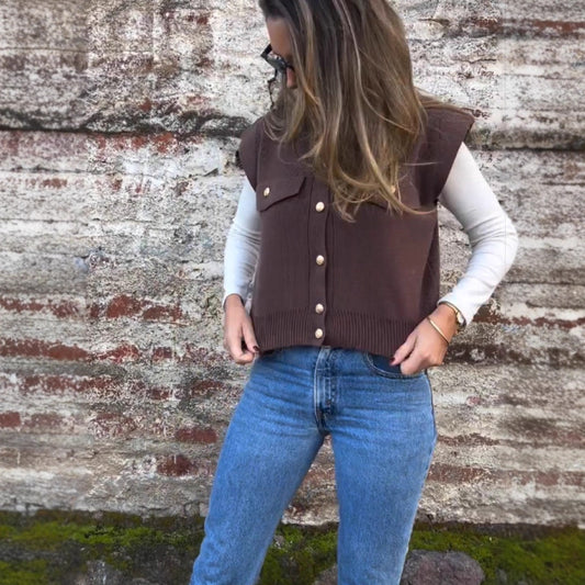 Women's Mink-like Wool Knitted Round Neck Loose Sweater Vest