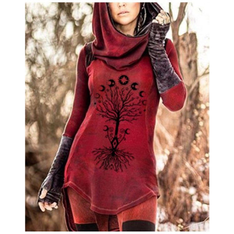 Women's Vintage Moon Tree Print Hoodie