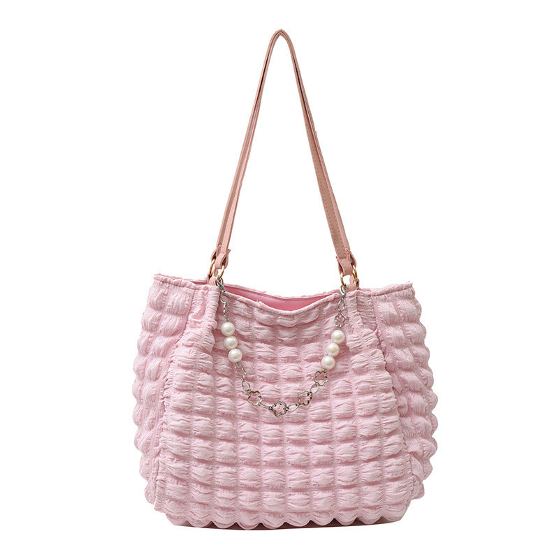 Portable Pleated Girl Heart Shoulder Tote Bag
