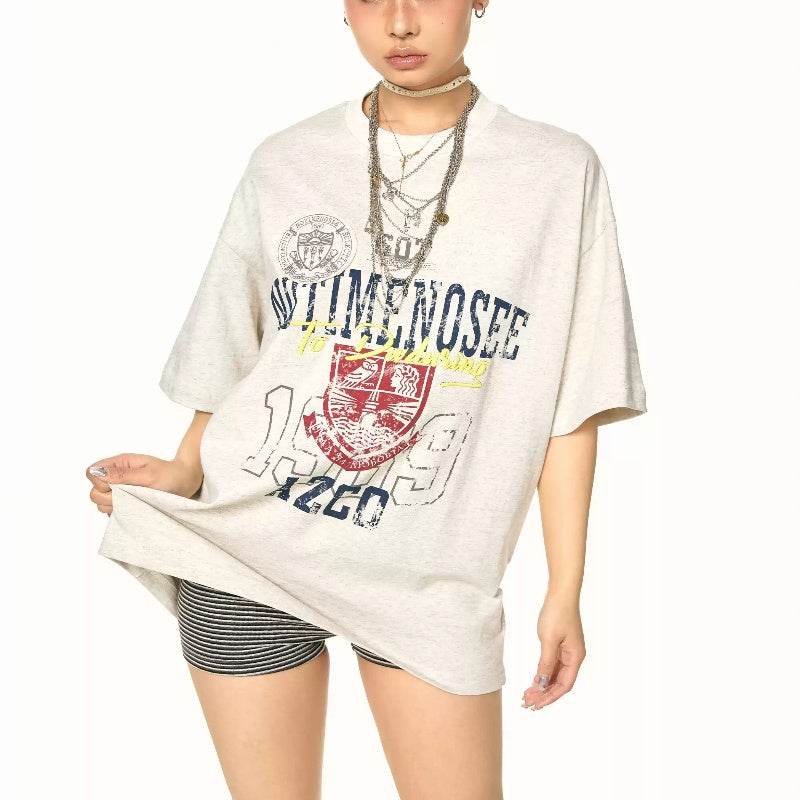 Heavy Loose And Idle Street Embroidered Letter Short Sleeve Top