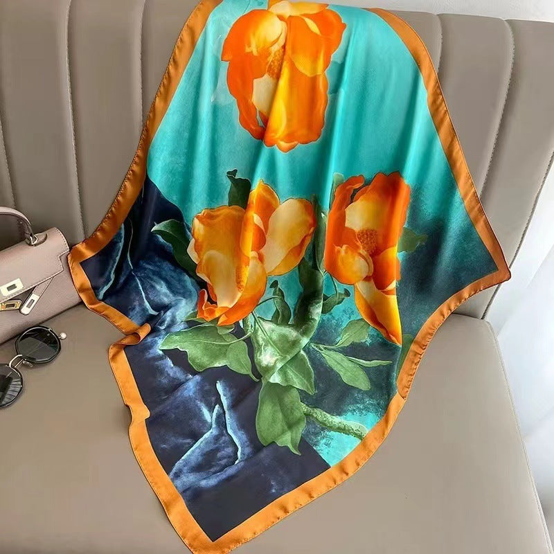 Womens Lightweight Spring Summer Silk Scarf Sun-protective Neck Gaiter And Hair Tie