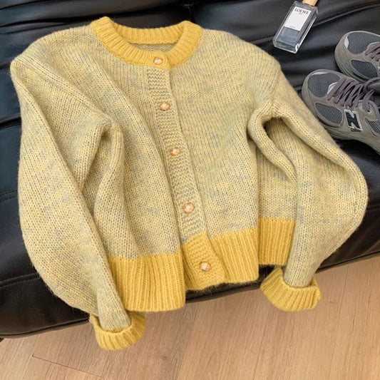 Spring And Autumn Thick Idle Style Small Knitted Cardigan Top