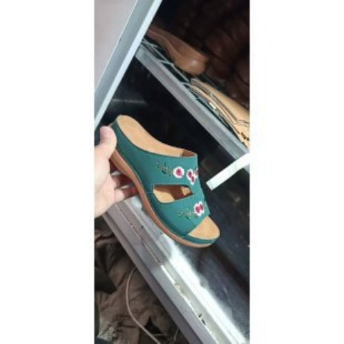 Women'S Plus Size Flower Open-Toe T-Shaped Wedge Sandals And Slippers