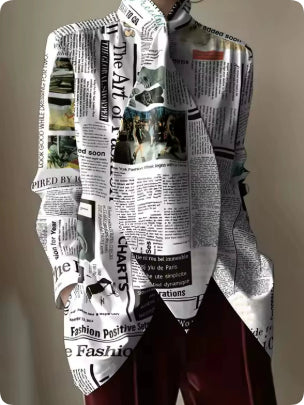 Kvinders Original Design Inspiration Designer Model Top Skjorte Kvinders Langærmet Løs Revers Hvid Sort Blå