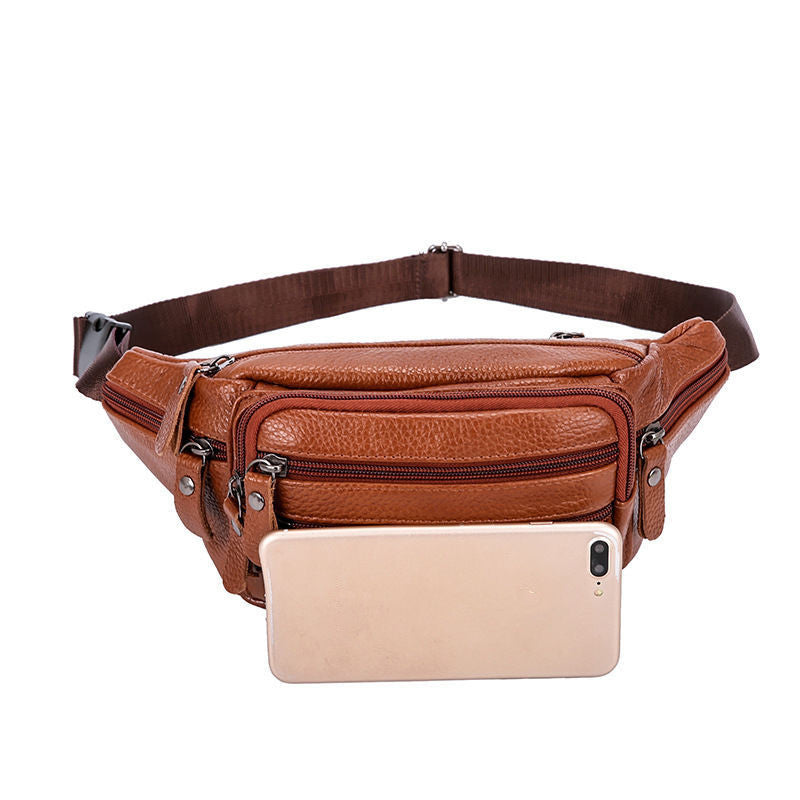 Leather Waist Bag For Men And Women With Multi-function And Large Capacity