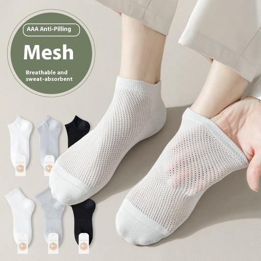 Pure Cotton Breathable Mesh Short Socks Men's Deodorant And Sweat-absorbing Summer Antibacterial