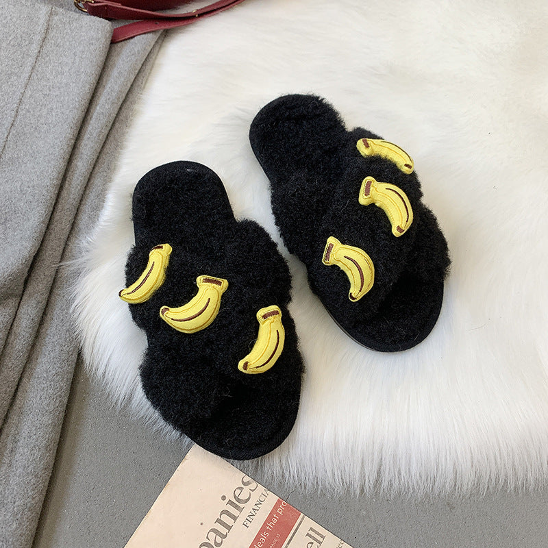 Winter Slippers Women's Outer Wear Cross Lamb Plush Fruit