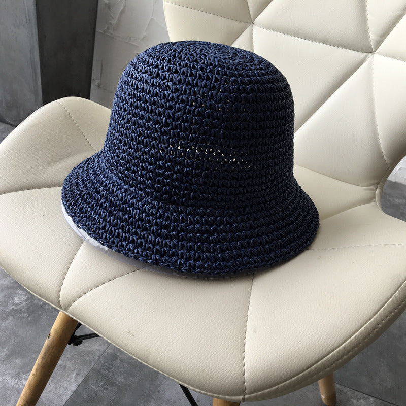 Women's Straw Hat Foldable Rolled Edge Small Brim Sunshade