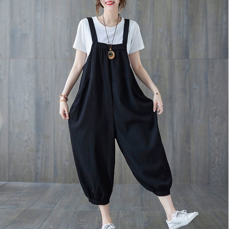 Patchwork Ankle-cuff Harem Overalls Versatile And Figure-flattering