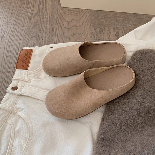 Soft And Genuine Leather Surface Slip-on Thick-soled Large Toe Half Slippers
