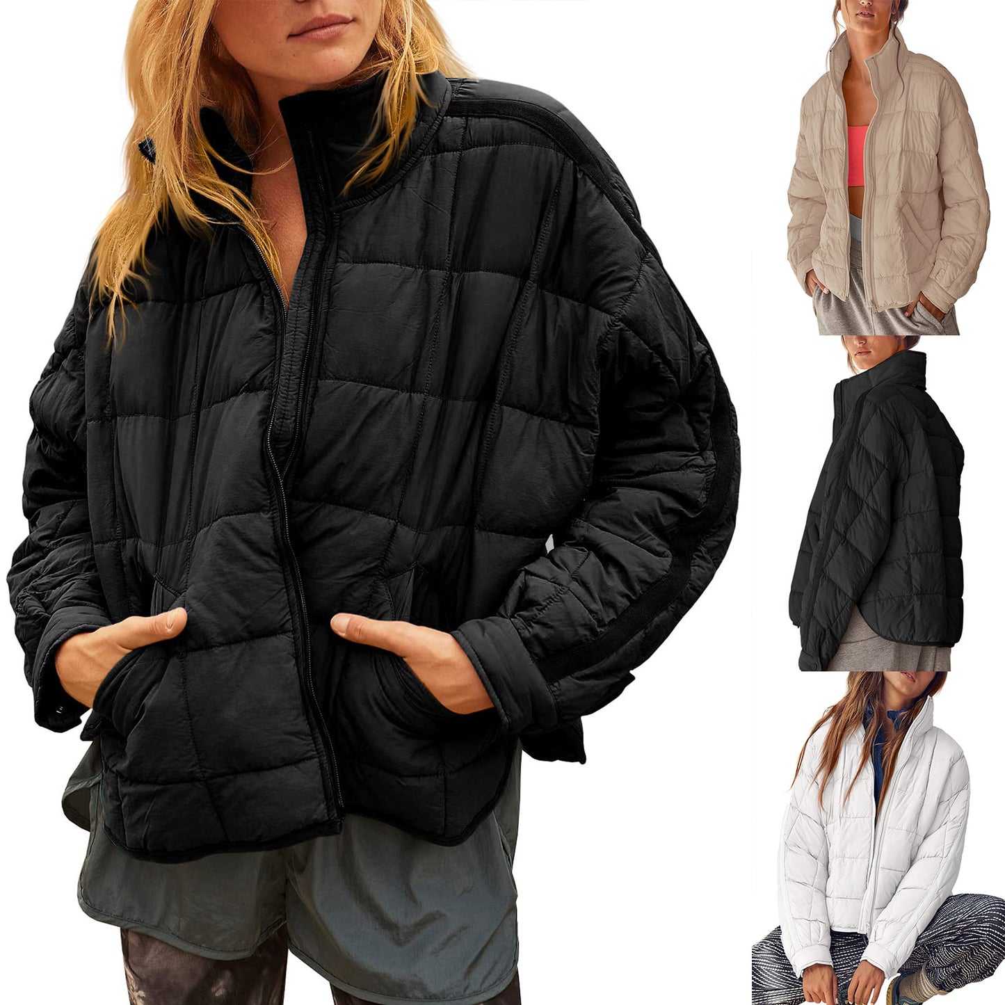Women's Solid Color Zipper Casual Button Coat