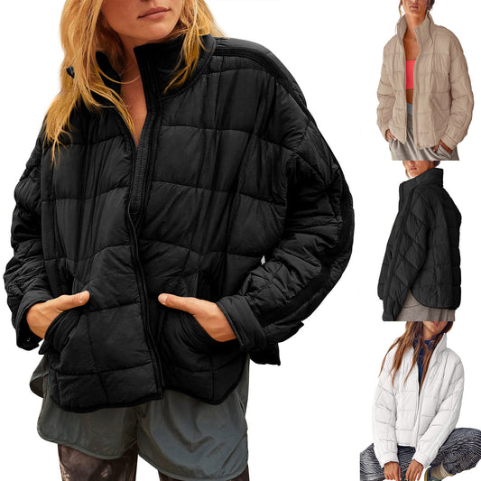 Women's Solid Color Zipper Casual Button Coat