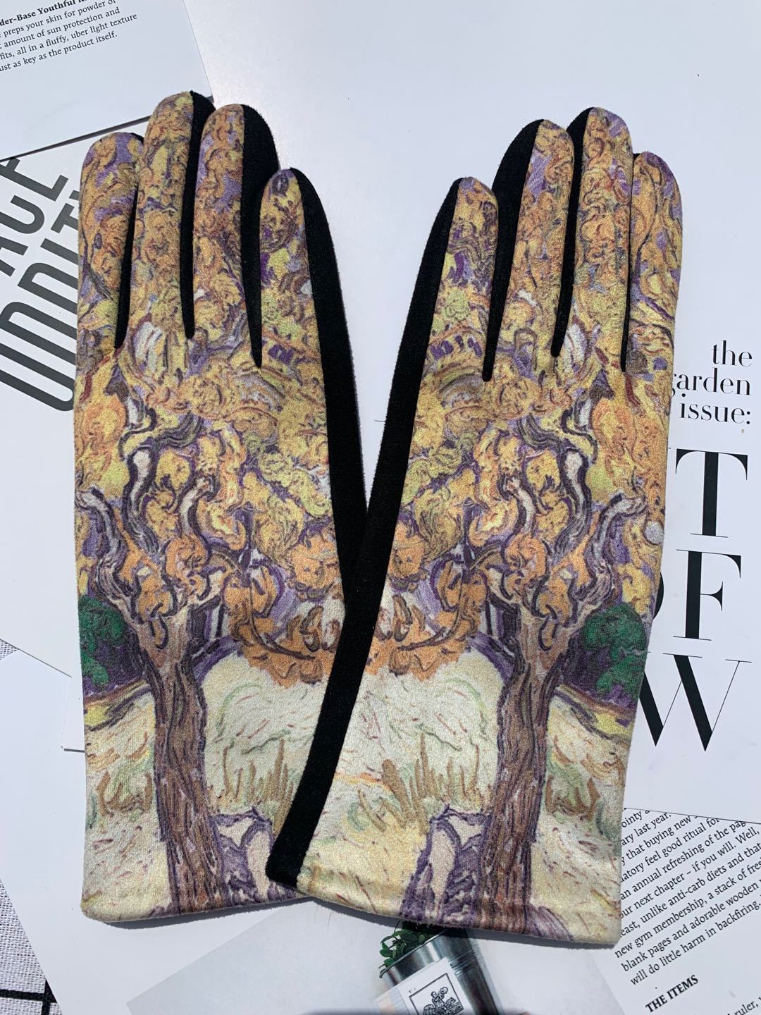 Autumn And Winter Fashion Trends Oil Painting Gloves AB Suede