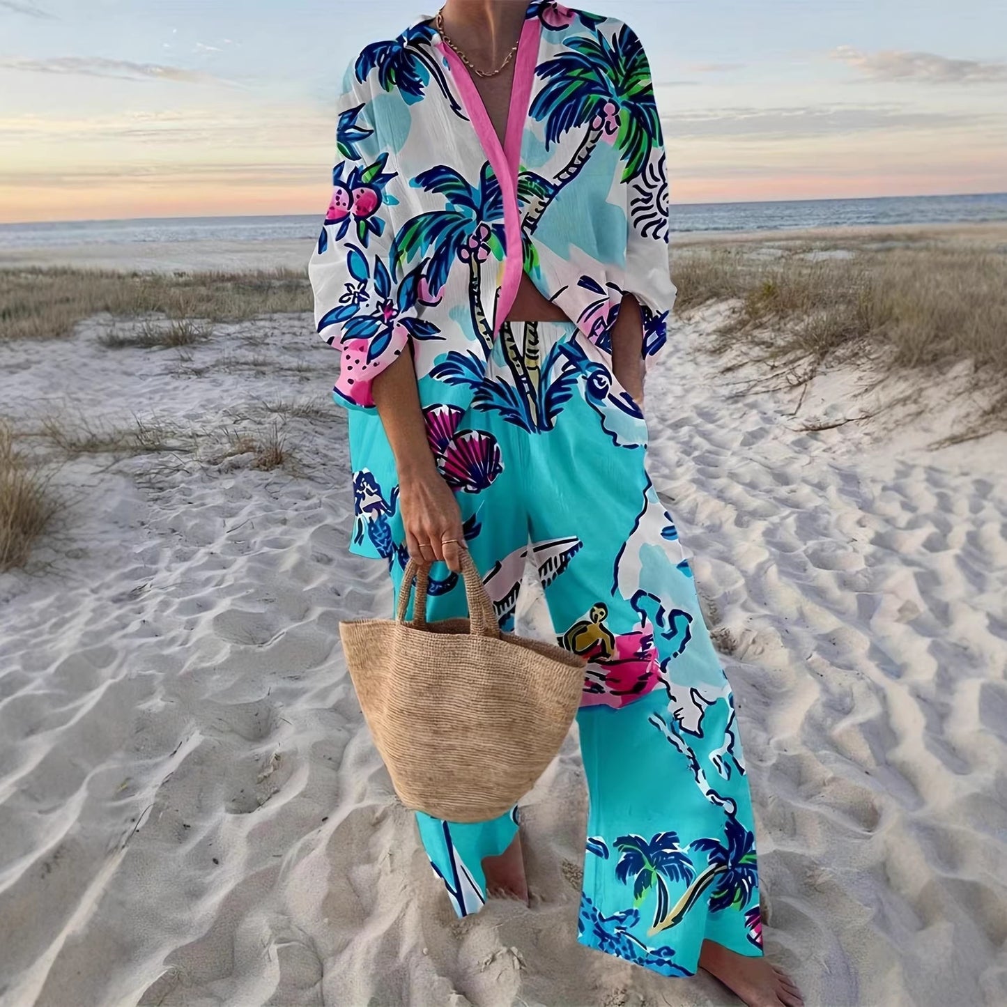 Women's Fashionable Casual 3D Digital Print Set
