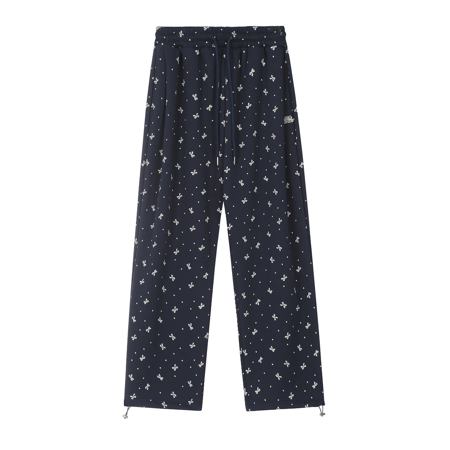 Vintage Bow Polka Dot Track Sweatpants Women's Straight Wide Leg Casual Pants
