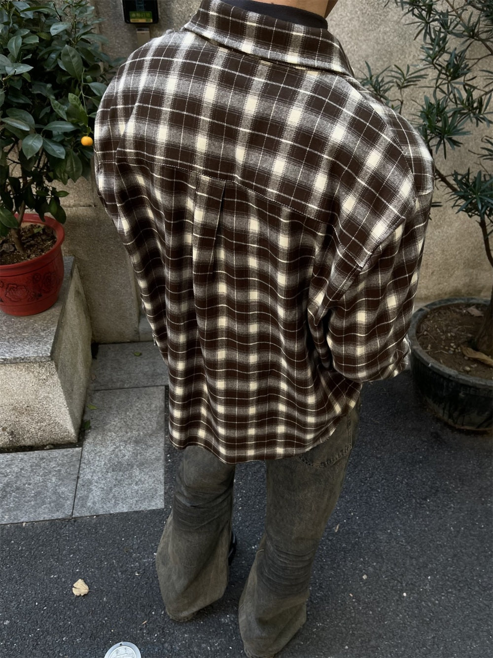 Lapel Retro Plaid Shirt Coat Top
