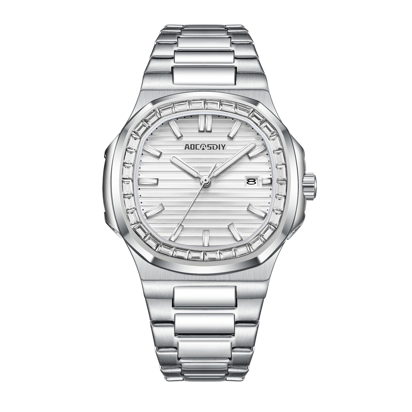 Men's Fashion Diamond Luminous Quartz Watch Waterproof Steel Belt