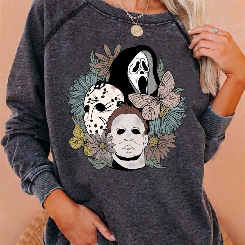 Women's Printed Raglan Round Neck Sweater